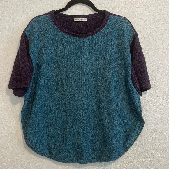 Margaret Winters Color Block Curved Hem Cotton Short Sleeve Top - Picture 1 of 10